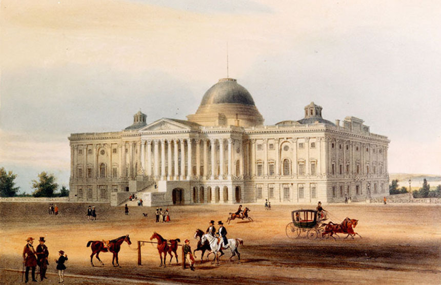 19th century color painting of the U.S. Capitol Building by Augustus Köllner.