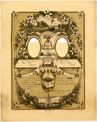 George Sutherland and Rosamond “Rose” Lee’s marriage certificate. Witnesses to the ceremony included Rose’s mother and sister, as well as a minister.