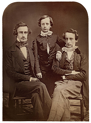 The Peckham brothers, circa 1852.  Rufus W. Peckham, age 14, standing between his two older brothers – Wheeler Hazard Peckham on the left and Henry Peckham on the right.