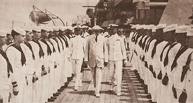 Secretary Hughes inspects the crew of the USS Maryland..