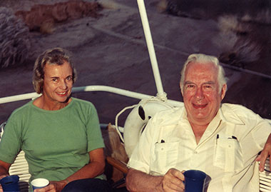 Judge Sandra Day O’Connor and Chief Justice Warren E. Burger on a boat in Lake Powell, Arizona, in August 1979.