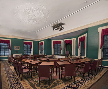 Before moving to Washington, D.C., the Supreme Court met in this room in Congress Hall from August 5-15, 1800. The room had previously been used by the U.S. Senate. It was the third, and last, room the Supreme Court used as its courtroom in the three buildings known collectively today as Independence National Historical Park.