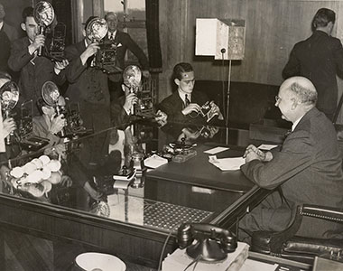 Solicitor General Reed talks to the press after being nominated to the Supreme Court on January 15, 1938.