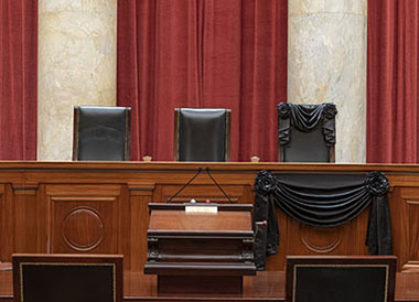 The Bench draped for the death of Associate Justice Ruth Bader Ginsburg, September 2020.