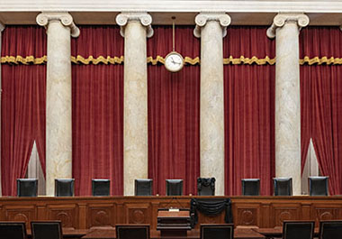 The Bench draped for the death of Associate Justice Ruth Bader Ginsburg, September 2020.