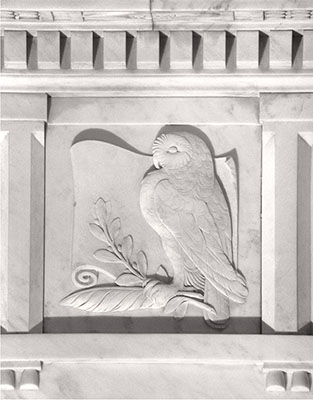 A quill pen can be found in the frieze of the Supreme Court’s Great Hall, just outside the Courtroom. It is paired with an olive branch and an owl, a symbol of wisdom.
