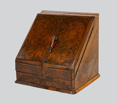Victorian period burr walnut stationery cabinet.