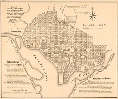 The commissioners hired Andrew Ellicott and Benjamin Banneker, an African American astronomer, to conduct the survey. Plan of the city of Washington in the territory of Columbia.