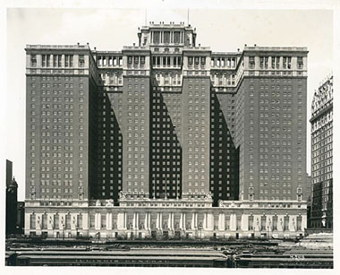 Eastern entrance to the Stevens Hotel, Chicago, Illinois. 