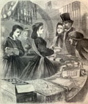 “Ladies in attendance in regulation costume at the Metropolitan Fair,” April 23, 1864
