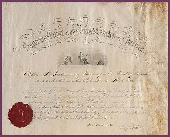 Belva Lockwood's 1879 Supreme Court Bar Certificate
