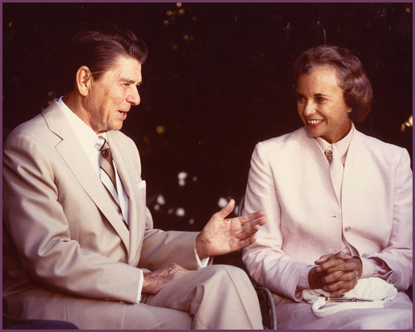 President Ronald Reagan with Judge Sandra Day O'Connor on the day he announced her nomination from the White House Rose Garden, July 15, 1981.
