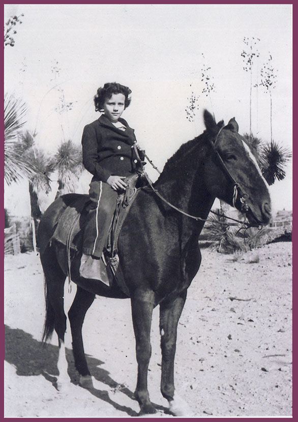 Sandra Day riding one of her favorite horses, Chico, on the Lazy B Ranch.