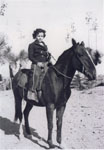 Sandra Day riding her horse, Chico, on the Lazy B Ranch