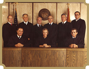 Formal group photograph of Judge O’Connor and her colleagues on the Arizona Court of Appeals, c. 1979.