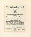 Certificate presented to Sandra Day as part of her induction into the Stanford Chapter of the Order of the Coif, 1952