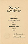 Stanford Law Review Board of Editors Certificate, 1951-1952