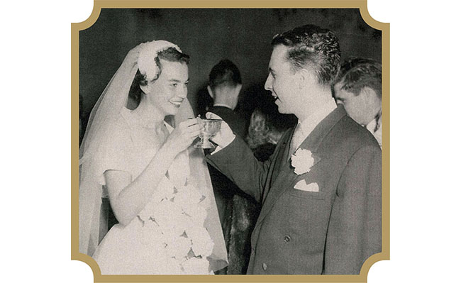 The O’Connors’ share a toast at their wedding reception.